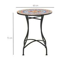 Outsunny Mosaic Garden Table, Round, Bistro Table, Side Table With Mosaic Top, Ceramic, Metal, Red, Blue And White, Ø60 Cm