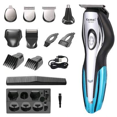 Rasuradora Y Cortadora De Pelo 11 In 1 Km-5031 Plata Y Azul