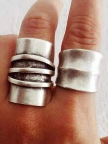 2pcs Classic & Simple Vintage Rings, Layered Party Jewelry, Elegant Daily Style Rings Designed For Women - Silver - View 7