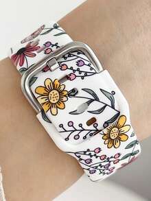 1pc British Pastoral Style Flower And Grass Printed Silicone Strap Compatible With Apple Watch Band 38mm 40mm 41mm 42mm 4mm 45mm 49mm (S10 42 )Mm (S10 46)Mm Women,Fashion Floral Design Comfortable Replaceable Waterproof Sports Strap Compatible With Iwatch Series 11 Ultra 3 SE3 Ultra 2 S10 SE2 9 8 7 SE 6 5 4 3 2 1, Sporty & Fashionable Smart Watch Strap, Women Watchbands, Fine Women Fashion Watch Accessories