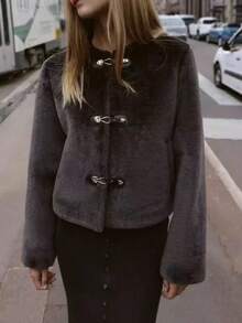 Fashionable Versatile Solid Color Jacket, Suitable For Commuting, Autumn/Winter - Black - View 1
