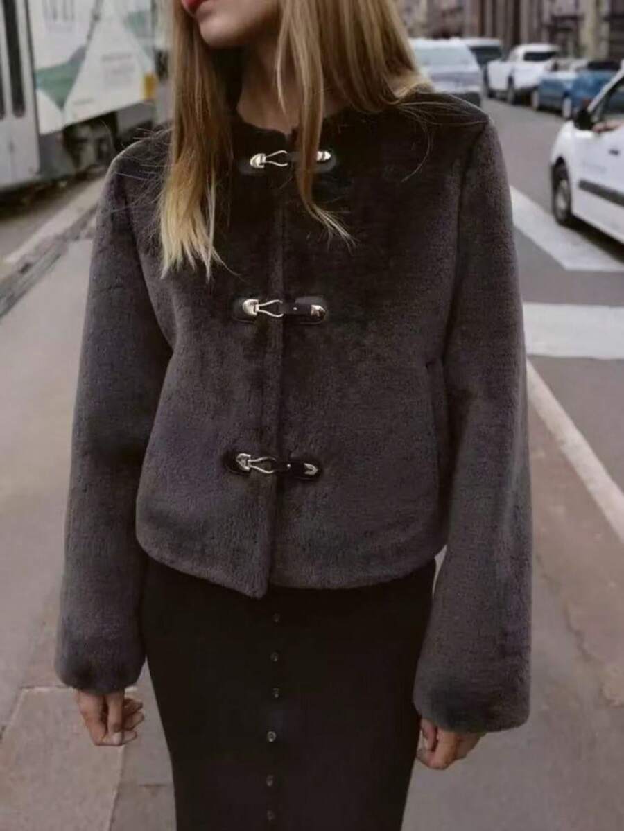 Fashionable Versatile Solid Color Jacket, Suitable For Commuting, Autumn/Winter - Black - View 1