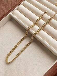 Nooxian 1 件不锈钢空心串珠项链，时尚女士短款颈链，百搭日常佩戴配饰 - 金黃色 - 查看 3