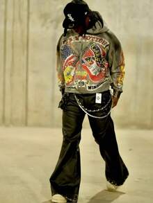 2025 New American High-Street Hoodie, Y2K Hip-Hop Rock Zip-Up Thickened Unisex Streetwear - JZWY307-1 - Xem 3