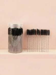 100/50/10 支睫毛刷、带容器的黑色眼影棒、一次性眉刷、睫毛嫁接刷、眉刷、蓖麻油刷（水晶粉） - 彩色 - 查看 2