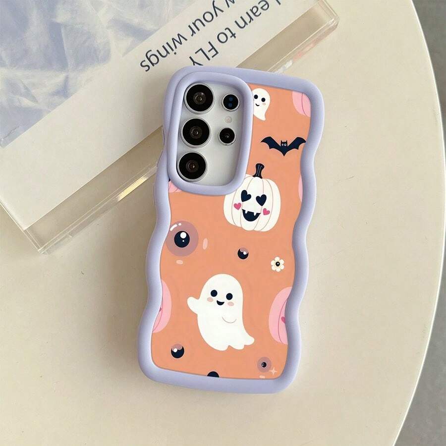 Halloween Cute Cartoon Pumpkin Ghost Phone Case Lightweight Shockproof Anti Yellowing Cover for  17 17 Pro 17 Air 17 Pro Max 16 Pro Max 16e 15 Plus 14 13 12 11 XS XR X - Mauve - Übersicht 1