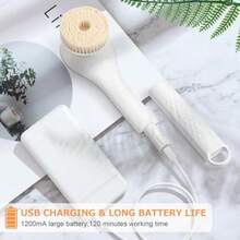 QY-  Body Brush Rechargeable Back Scrubber For Shower Exfoliating Bath Brush Long Handle For Shower Lotion Applicator For Back Silicone Body Scrubber With 6 Shower Brush Heads -0085 - White - View 5