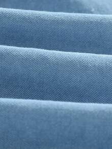 女童时尚牛仔连衣裙，2025 春夏新款韩版可爱蝴蝶结装饰长袖翻领全开膝蛋糕裙，蓝色 - 淺色水洗藍 - 查看 11