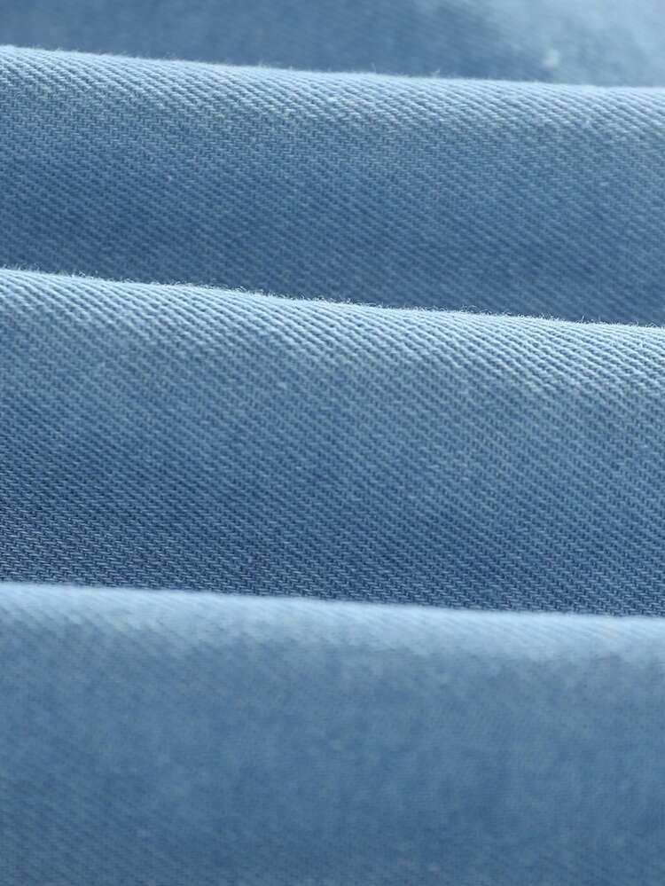 Váy denim thời trang cho bé gái mới biết đi, mới Xuân/Hè 2025, phong cách Hàn Quốc, tay dài, ve áo, hở vai, dài đến đầu gối, màu xanh lam - Rửa nhẹ - Xem 11