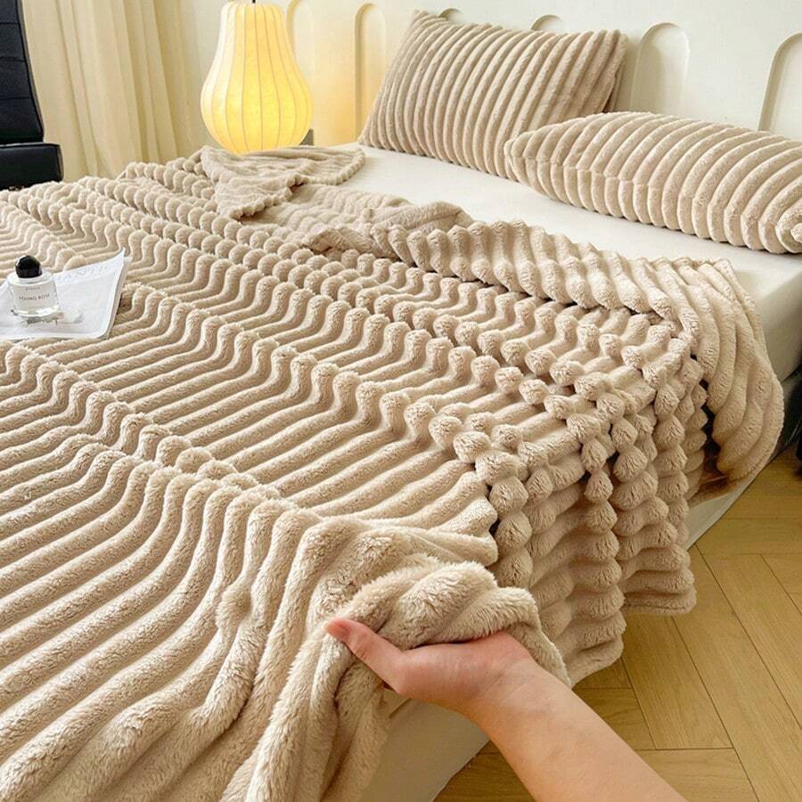 1 chiếc chăn lông giả mềm mại kiểu cổ điển - Lựa chọn ấm cúng cho ghế sofa và ghế tựa, họa tiết sọc, có thể giặt máy, chất liệu pha polyester, thoải mái cho mọi mùa, chăn phủ ghế/giường | Chăn mềm | Chất liệu pha polyester, họa tiết thỏ