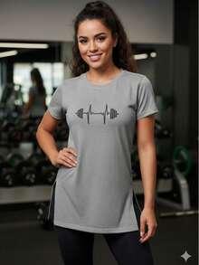 Long Line Butt Covering Top Workout Gym Mesh Fabric None Sports And Fitness - Xám - Xem 2