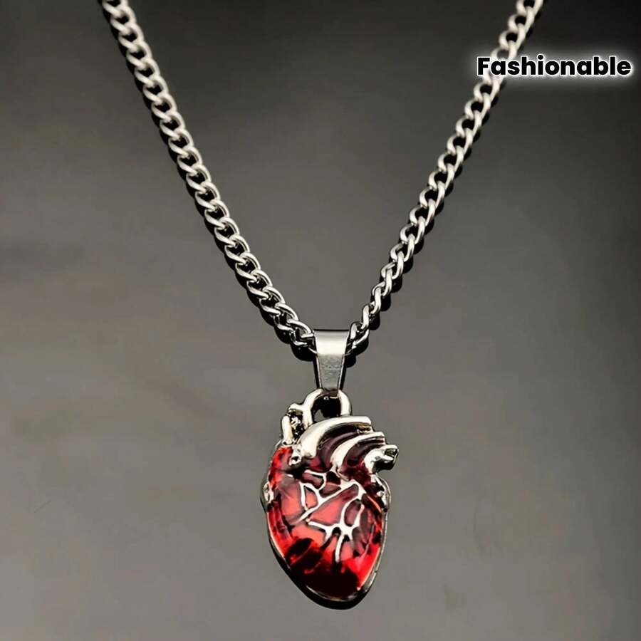 1 Fashionable Cool Metal Heart Pendant Valentine's Day Unique Gift For Couples In Black And Red - 紅心 - 查看 1