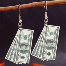 New Flat 2D Dollar Acrylic Earrings, Fashionable And Creative Holiday Gift Earrings. - 美元耳環 - 查看 4