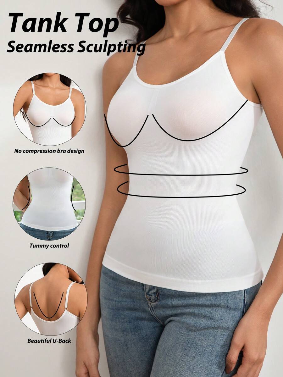 1pc Women Seamless Shapewear Top, Sexy Backless Camisole With Tummy Control, Bust-Free - White - View 1