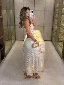 Women's Midi Knit Dress With Lining Elegant Summer Parties Beach Christmas - trắng - Xem 2