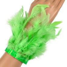 1件火鸡羽毛袖口女式手腕带，带羽毛装饰袖口腕带，拍照用真毛皮手镯羽毛牛仔裤脚链配饰 - 彩色 - 查看 14