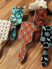 1支西部牛仔风格绿松石牛头闪电印花大号气垫发梳，美发造型工具，头皮按摩梳，日常使用，发梳，后梳，造型梳，卷发梳，边缘梳，梳子，梳头，发梳套装，梳子，卷发梳，解结梳，女士发梳，头发，旅行，美发产品，美发工具，美发用品，理发师，理发师配件，理发店，美发设备 - 彩色 - 查看 3