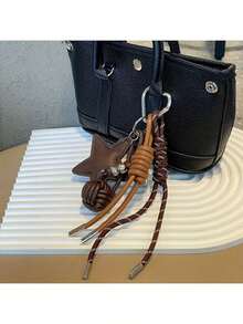 Medela Handmade Genuine Leather Star Textured DIY Knotted Keychain Pendant, Chain Bag Charm, Fashionable High-End Handcrafted Knotted Keychain With Star Pendant - Anti-Lost, Durable Faux Leather Bag Charm, 2 Color Options, Perfect For Birthday Gifts And Decorations. - Multicolor - View 14