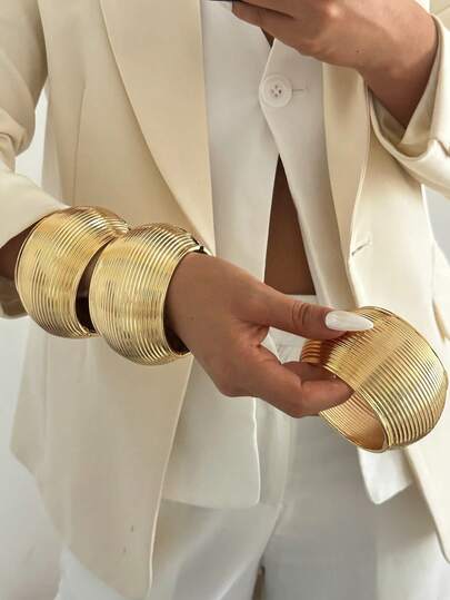 Gold Vintage Exaggerated Large Size Wide Stripe Alloy Bangle Bracelets For Women