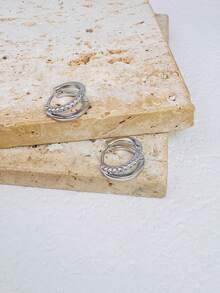 1 Pasang Set Anting Bertingkat, Anting Zirkonia Perak, Anting Tulang Rawan, Helix, Cuping Telinga, Set Anting Kecil, Cocok Untuk Anak Perempuan - Perak-1# - View 4