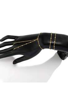 1pc Minimalist Geometric Sequin Patchwork Bracelet, Unique Design Finger Chain For Women - Flattened Circle - View 4