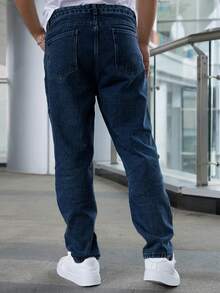 Jeans ajustados y delgados de corte casual para hombres - Adecuados para todas las estaciones - Azul Marino - Ver 3