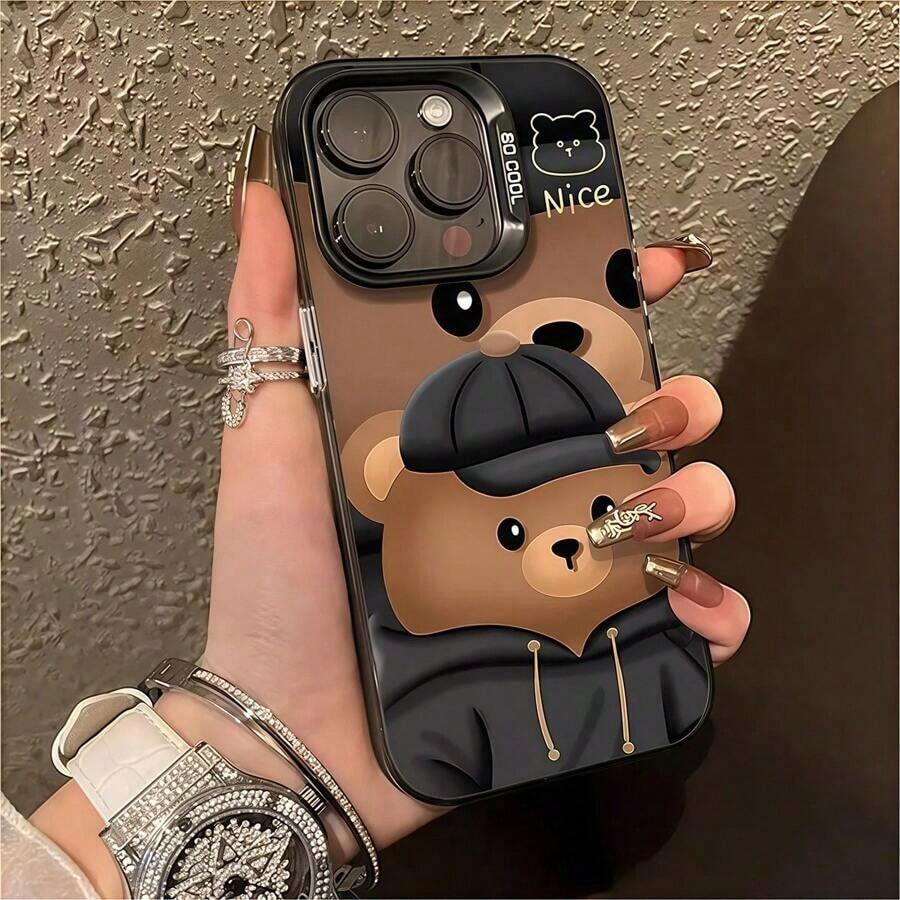 1 funda de teléfono creativa, divertida, sencilla y a la moda con diseño de oso de peluche y manzana, adecuada para  17/17 Pro/17 Pro Max/17 Air/ 16/16 Pro/16 Pro Max/16 Plus/ 15/15 Pro Max/15 Pro/15 Plus/ 14/14 Pro/14 Plus/14 Pro Max/ 13/13 Pro/13 Pro Max/12/12 Pro/12 Pro Max/11/11 Pro/11 Pro Max/XR/X/XS/XS Max. Es el regalo de cumpleaños perfecto para novias, novios, esposos, esposas, amigos o para uno mismo, innovador y a la moda, adecuado tanto para hombres como para mujeres. - Negro 1351 - Ver 1