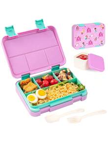 1pc Large Capacity Sealed Leak-Proof Bento Box With Lid, Cartoon Pattern Multicolor Lunch Box, Portable Microwave Heating Lunch Box, Fruit Box, Storage Box, Reusable, Detachable Compartment, Easy To Clean - Ideal For Office Lunch, Outdoor Travel And Back To School - Multicolor - View 13