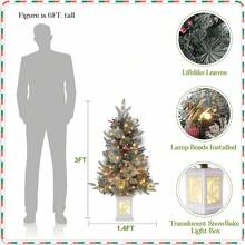 Mini árbol de Navidad de 3 pies con 78 luces LED blancas cálidas de alta calidad, 8 modos de árbol de pino de Navidad para decoración de Navidad, decoración de fiestas, hogar, oficina, base de alce - Verde - Ver 11