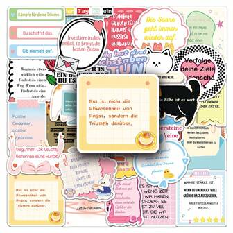 50张德国励志卡通涂鸦乙烯基贴纸，适用于水瓶、笔记本电脑、手机、滑板、吉他、行李箱、剪贴簿、头盔、派对装饰和礼品。