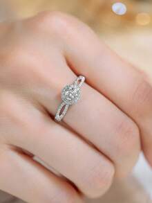 5 件奢华优雅时尚方晶锆石几何泪珠叶独特优雅铜戒指套装，适合婚礼、派对、日常佩戴（无礼盒） - 銀色 - 查看 11