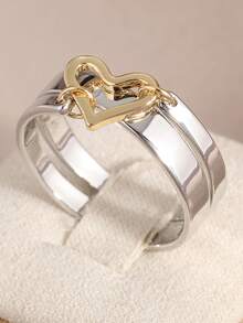 Minimalist Creative Golden Heart-Shaped Coil Embossed Silvery Ring, Personalized Jewelry Accessory For Women's Daily Parties - Silver - View 11