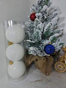 3pcs/Box 10cm Glass Glitter Christmas Tree Balls - White - View 4