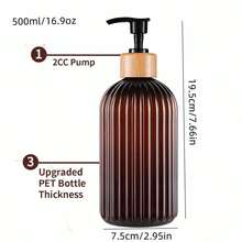 16.9oz Soap Dispenser With Bamboo Pump - Refillable Plastic Bottle, Vertical Stripe Design For Kitchen & Bathroom, High-Quality Hand Soap, Dish Soap, Lotion Pump Bottle Green,Clear,Black,Amber - Multicolor - View 3