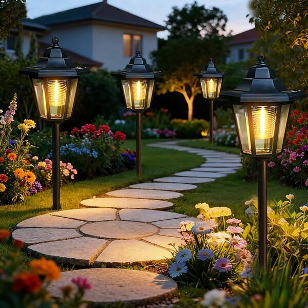 1pc Solar Pathway Light, Retro Hexagon Designing LED, Outdoor Garden Landscape Lighting With Switch Control, Semi-Recessed Plastic Lamp With Removable Recessed Lamp Shade, 600mAh Ni-MH Battery