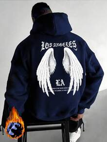 Sudadera con capucha holgada y casual con gráfico de alas en fuente gótica para hombre, otoño/invierno