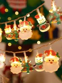 1 Set Christmas String Lights/Suction Cup Lights, Hanging Snowman Santa Claus Christmas Tree Decorative Lights, Window Display Decor, Holiday Celebration, Camping Atmosphere Lighting