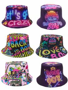 Retro 90s Graffiti Print Bucket Hat, Unisex Street Hip Hop Lightweight Reversible Bucket Hat, Suitable For Parties And Events - A - View 13