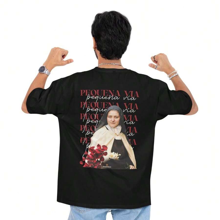 Santa Teresinha Unisex Cotton T-Shirt Comfort And Faith Unisex Blouse - 黑色 - 查看 1