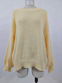 Plus Size Sweater, Ribbed Knit Pullover Sweater For Women, Autumn/Winter Vacation, White Long Sleeve Top, Popular Outerwear