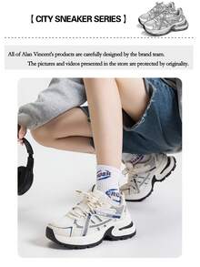 Giày thể thao nữ Alan Vincent [Dòng giày thể thao thành phố] màu be và xanh dương, giày sneaker đế dày mới, giày chạy bộ thoải mái và thời trang, giày thể thao casual cao cấp, giày ngoài trời cho nữ, lưới thoáng khí. - Màu xanh lam - Xem 4
