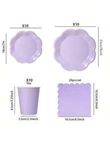 10 件/20 件/40 件/50 件/套，浅紫色花形扇贝甜点一次性纸盘、杯子和餐巾，花瓣紫色一次性 9' 7' 盘子纸巾杯适用于茶会、生日、新娘送礼会、婴儿送礼会、婚礼、野餐派对、活动、派对用品 - 紫色 - 查看 8