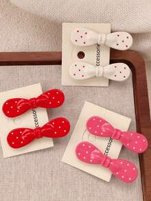 6pcs Cute Polka Dot Bow Hair Clips, White/Red/Pink Polka Dot Bow Hair Clips, Unique Fun Hair Clips, Versatile Bangs & Side Clip, Suitable For Parties, Daily Wear, And Theme Events, Holiday Gift Hair Accessories, Claw Clips, Hair Slide, Hair Barrettes - Multicolor - View 2