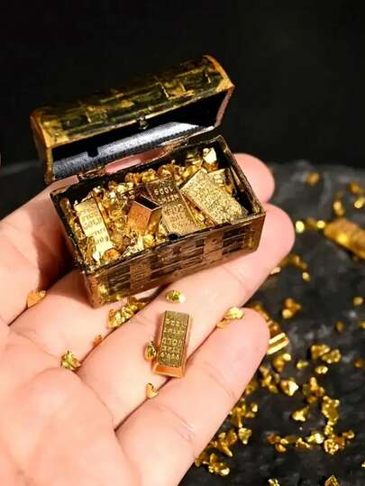 [Mini Cofre del Tesoro Pirata] 1 Set Mini Cofre del Tesoro Pirata con Monedas y Lingotes Dorados - Decoraciones de Metal para Acuario, Adornos para Pecera para Halloween y Navidad, Construcción de Metal Durable, Diseño Realista para Plantas Acuáticas y Peces, Decoraciones de Acuario, Decoración Festiva, Ornamento Decorativo, Artesanía Detallada, Accesorio de Acuario, Decoradores del Hogar, Decoración de Acuario, Conjunto de Acuario, Accesorios de Acuario, Decoraciones de Peces, Modelo en Miniatura