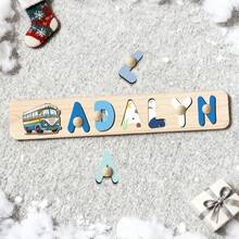 [New Font & Pattern] Customizable Puzzle, Customizable Children's Educational Toy, Customizable Baseplate Pattern, Support 3-10 Letters And 1 Pattern, Suitable As Newborn Gift, Christmas Gift (With Clip) - Blue New Font With Nails - View 2