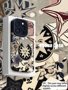 1pc Fashionable Minimalist Personalized Star Art Splicing Vertical Stripe High-End Faux Leather Anti-Fall Anti-Fingerprint Shock-Proof Phone Case Compatible With Apple And Models, Suitable As Birthday, Holiday Gift For Friends, Family, Couples - Multicolor - View 1