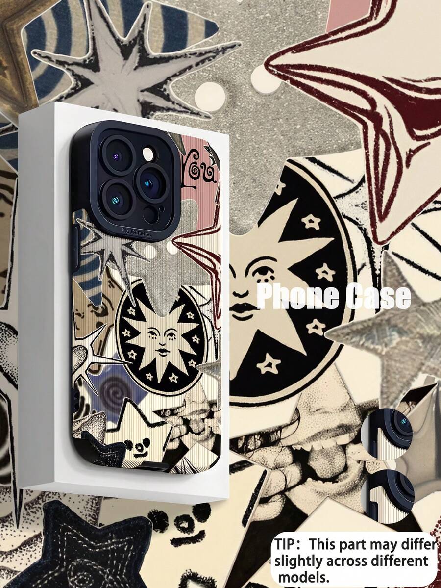 1pc Fashionable Minimalist Personalized Star Art Splicing Vertical Stripe High-End Faux Leather Anti-Fall Anti-Fingerprint Shock-Proof Phone Case Compatible With Apple And Models, Suitable As Birthday, Holiday Gift For Friends, Family, Couples - Multicolor - View 1