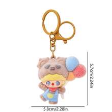 1pc Casual Street Style Cartoon Flocked Balloon Didi Keychain Pendant, Cute Figurine Creative Gift, Couple Backpack Charm