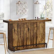 LITTLE TREE 4-Tier Bar Table, 70.9-Inch Large Wooden Home Bar Unit With Wine Glass Holder And Black Footrest, Pub Table With Storage Shelves For Home, Patio, Basement - Brown - View 11