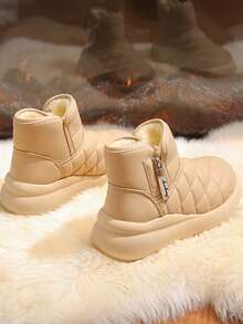 女士冬季新款加厚雪地靴，女士保暖加厚皮靴，防水防滑运动鞋 - 卡其 - 查看 3